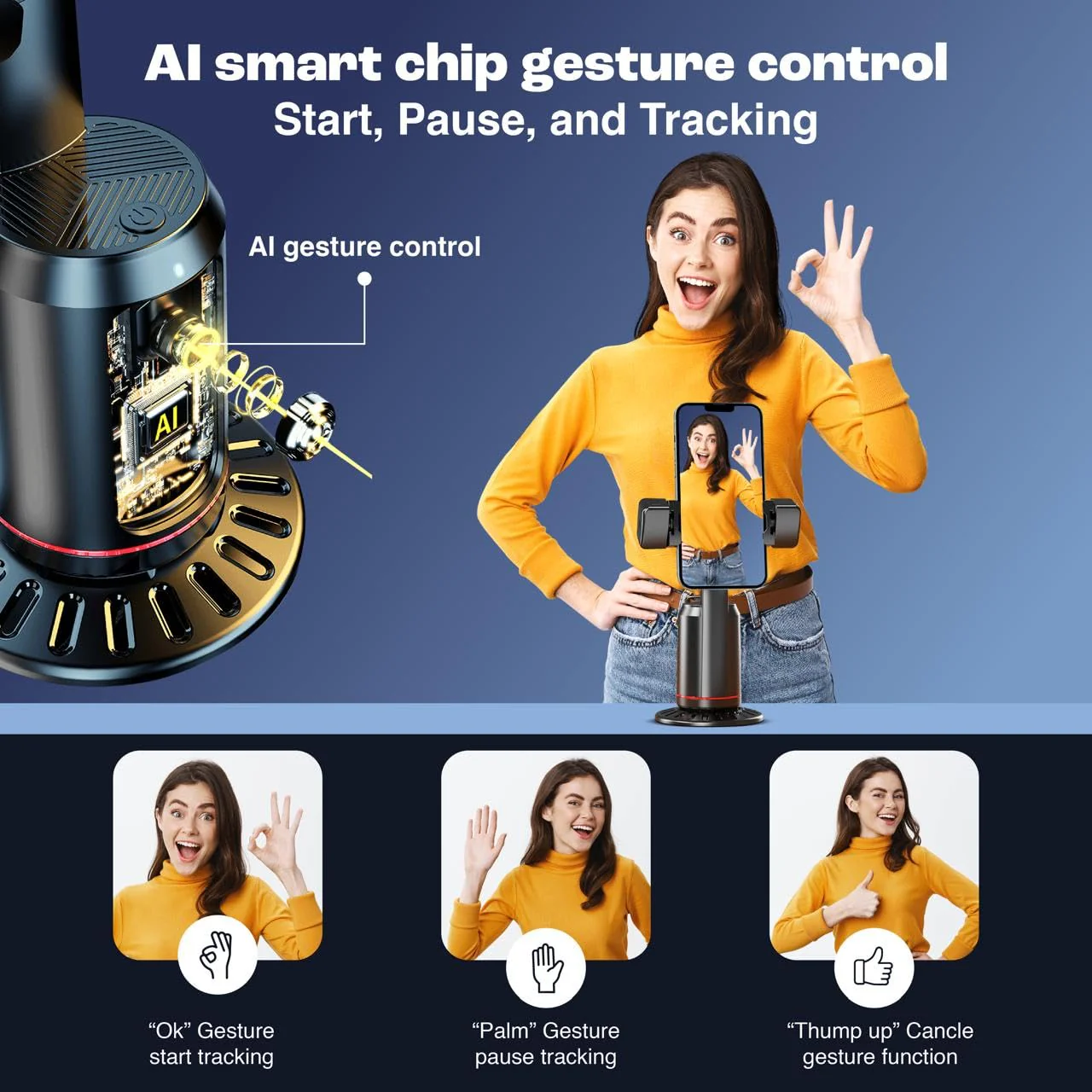 Create360: 360° Face Tracking Phone Holder with Auto Motion, Gesture Control & Remote for Vlogging, Streaming & Video Recording - Image 5