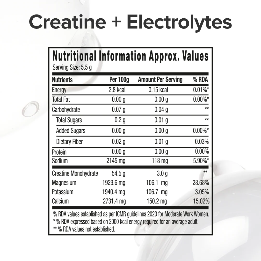 CREATINE + ELECTROLYTES (UNFLAVOURED) POWDER 100G - Image 10