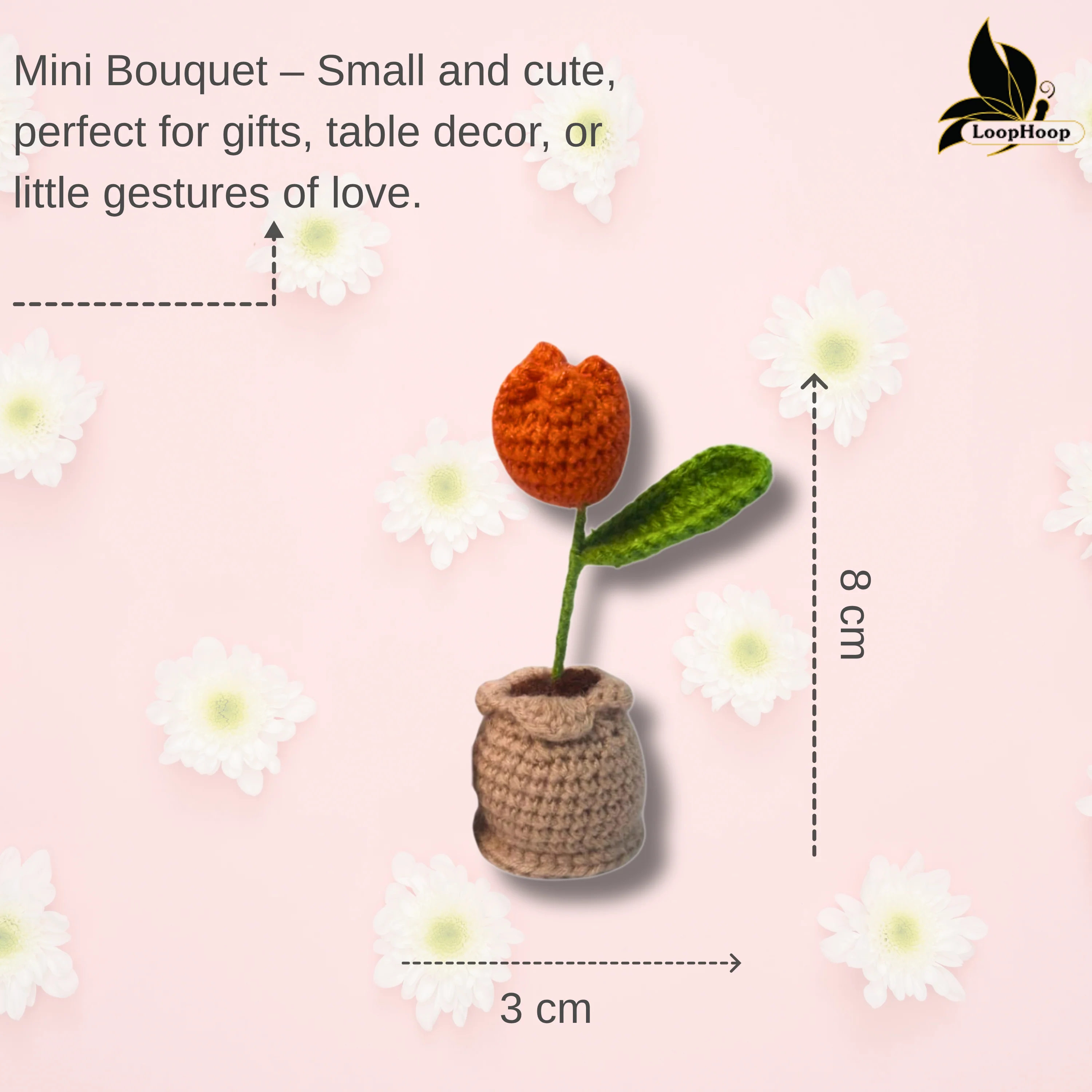 Crochet Handmade Orange Tulip (1 stem) - Image 4