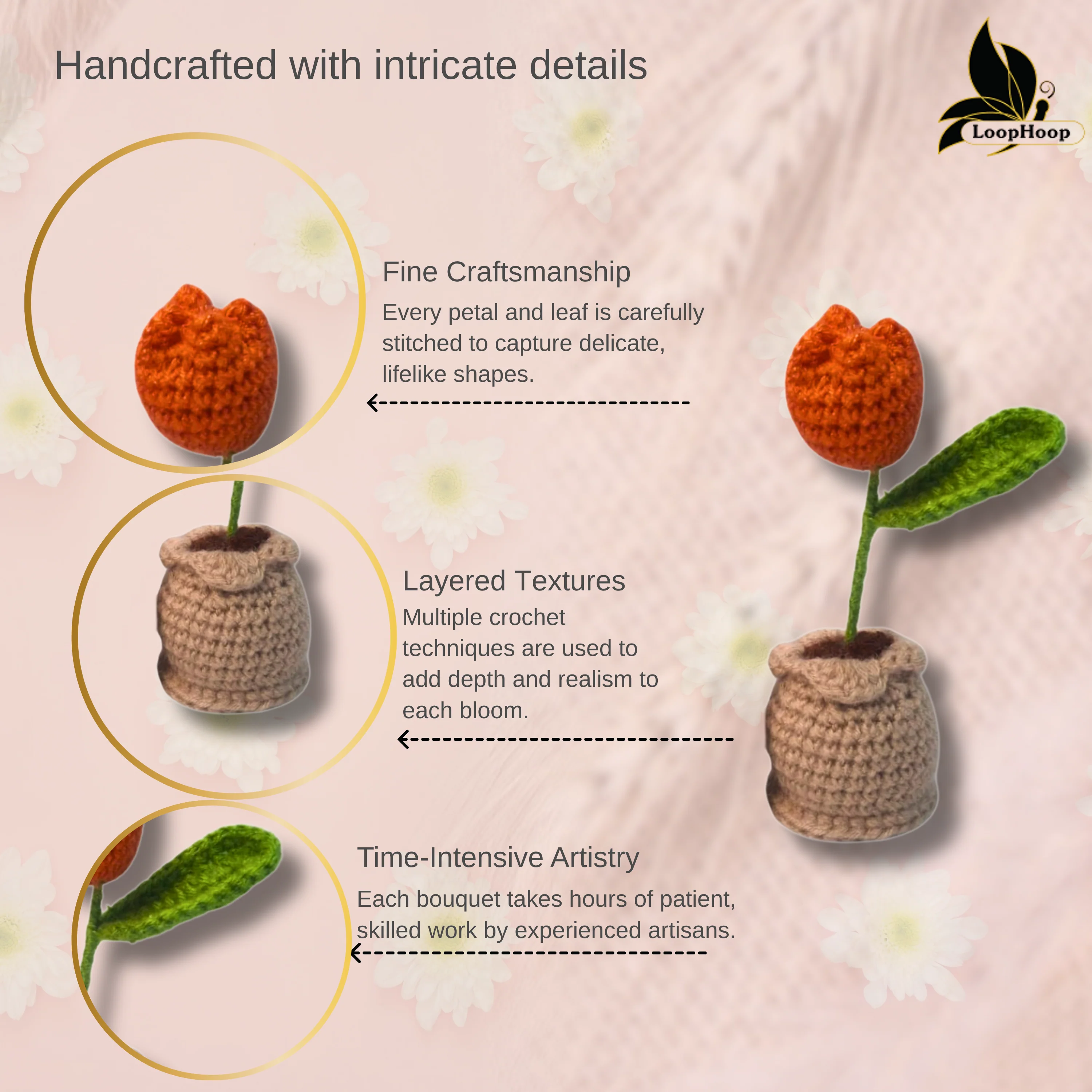 Crochet Handmade Orange Tulip (1 stem) - Image 5