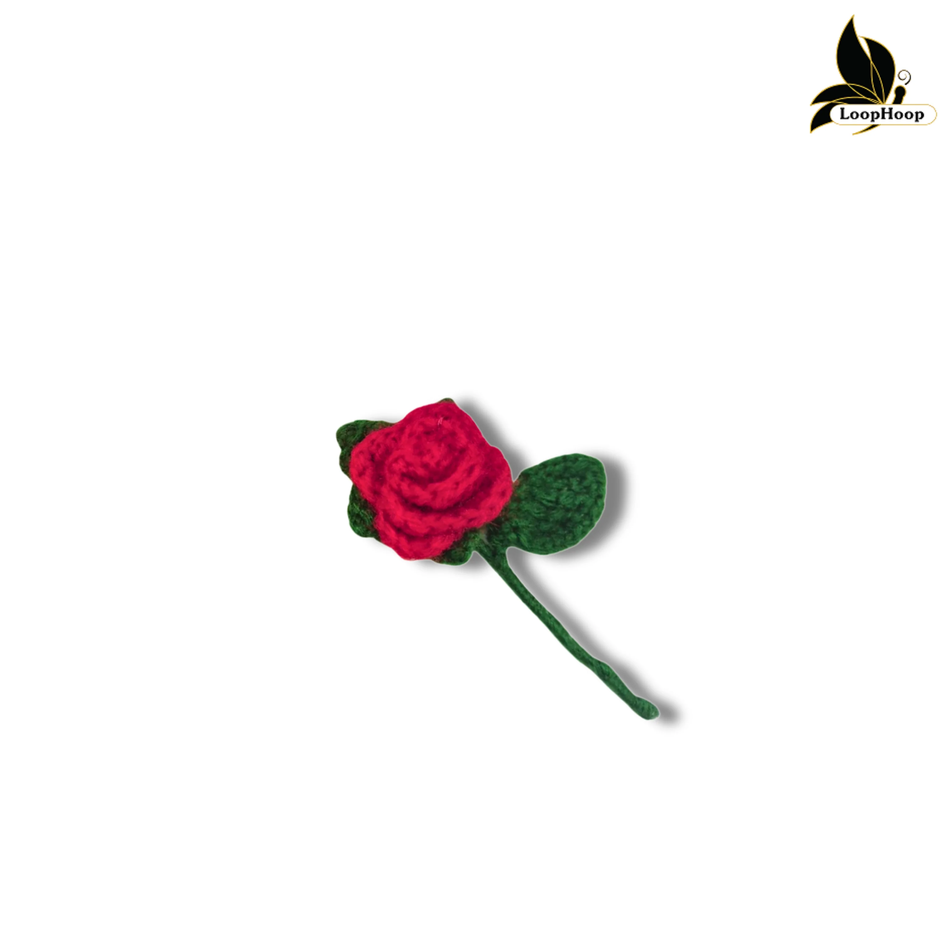 Crochet Handmade Red Rose Fridge Magnet (1 steam)