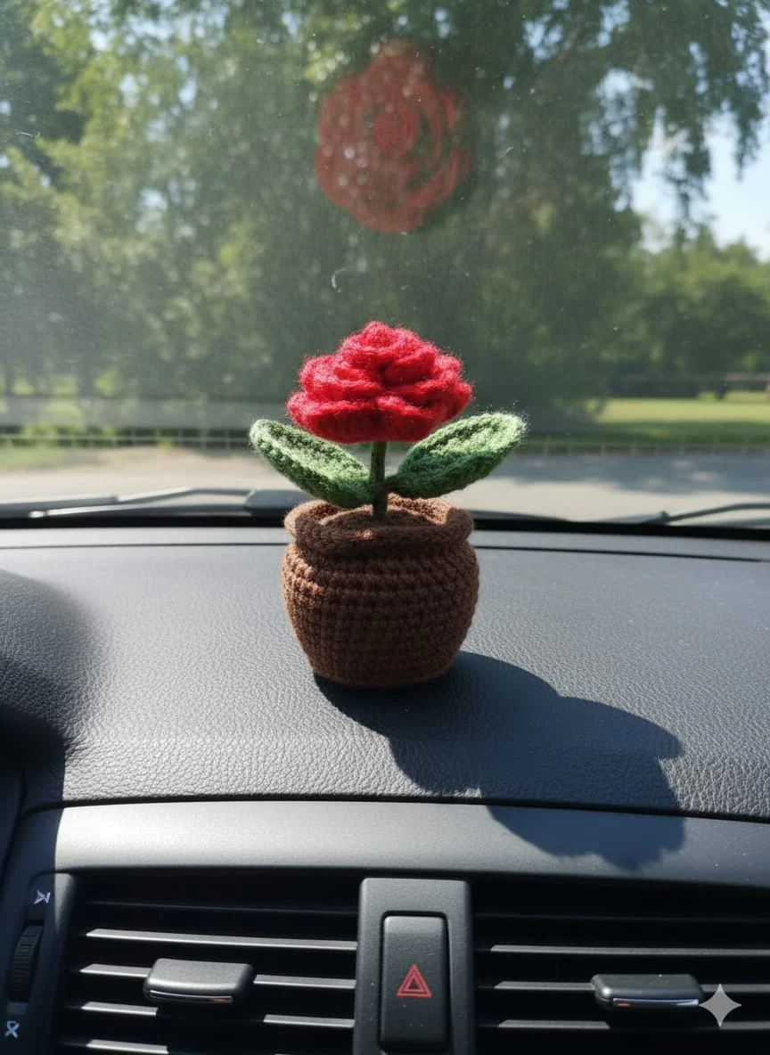 Crochet Handmade Red Rose Pot - Image 4