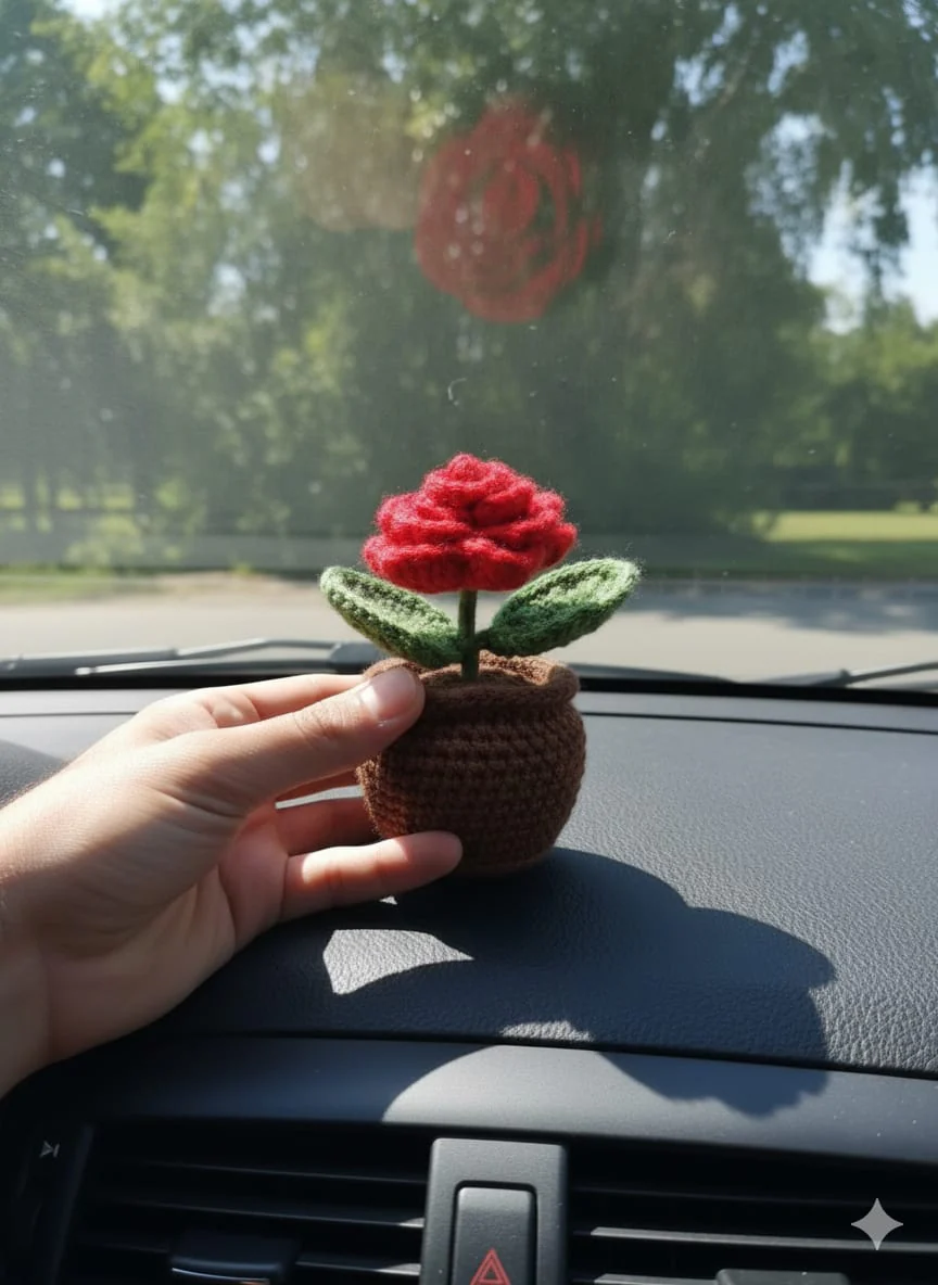 Crochet Handmade Red Rose Pot - Image 5