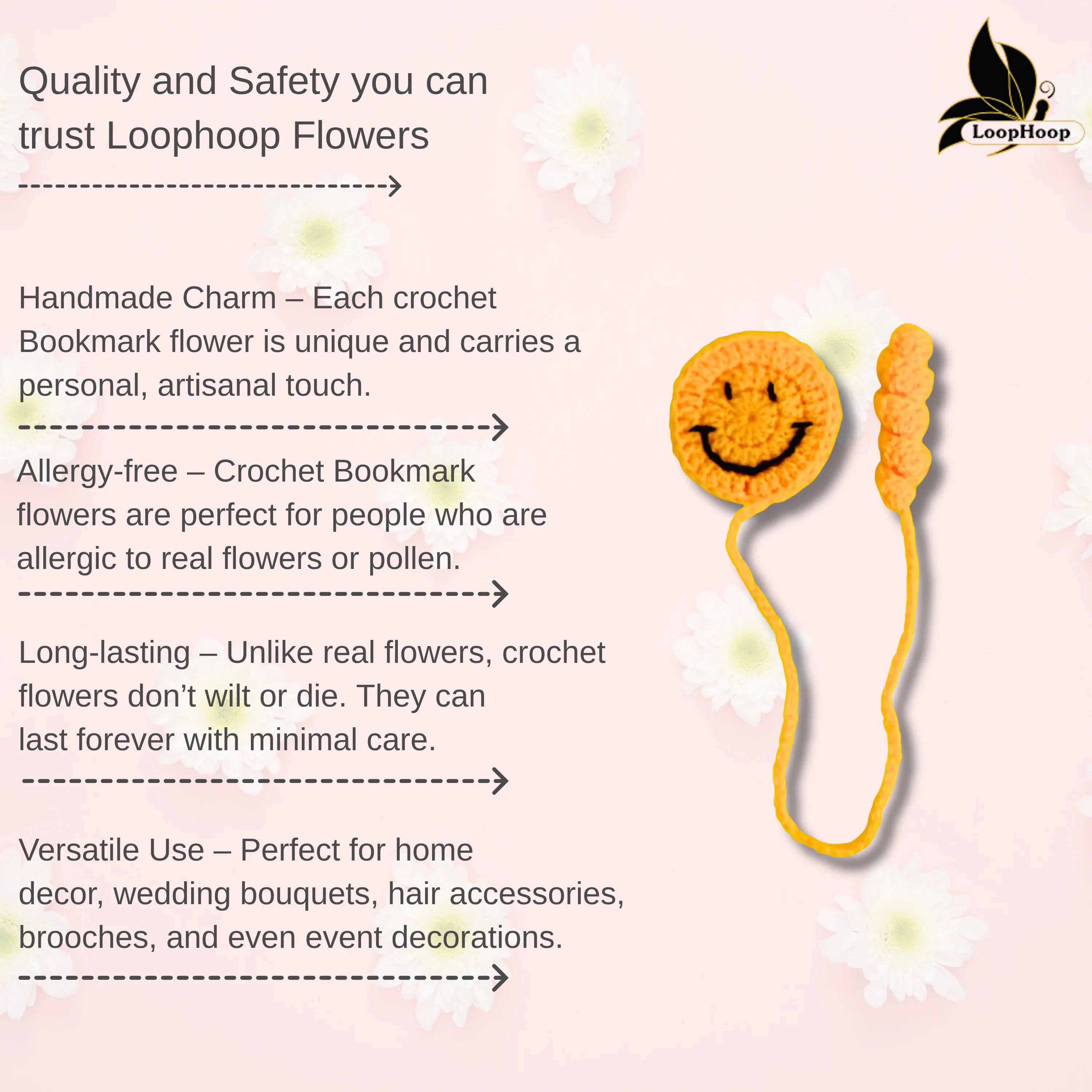 Crochet Handmade Smily Bookmark (1 steam) - Image 2