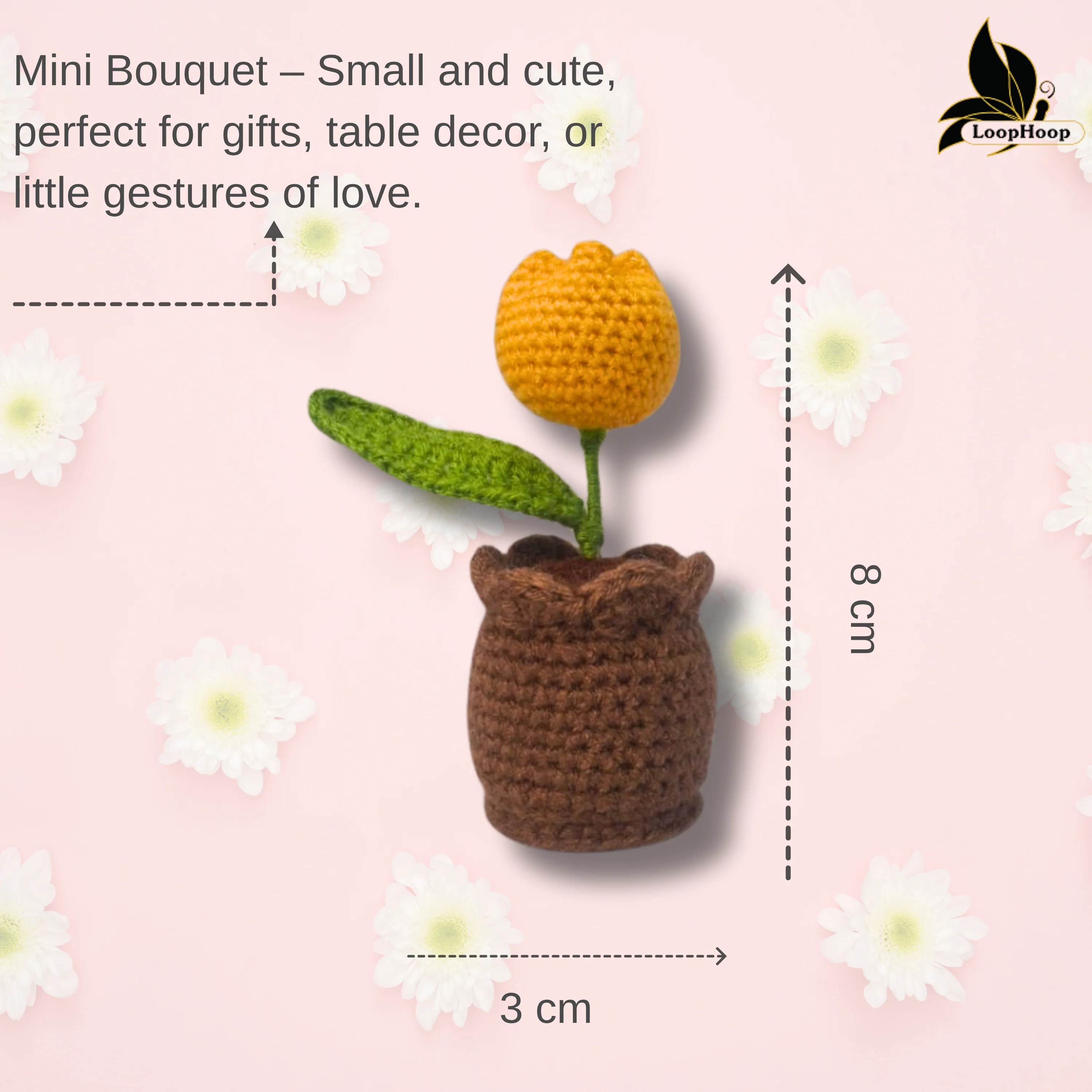 Crochet Handmade Yellow Tulip (1 steam) - Image 4