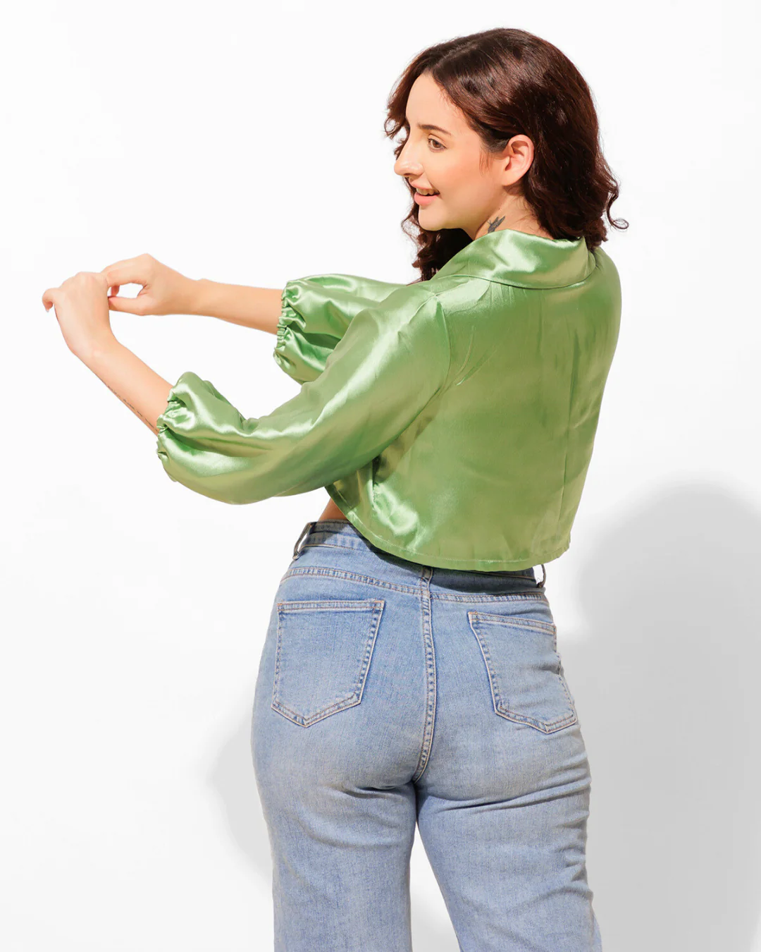 Cropped Satin Shirt – Luxe & Sleek Fit - Image 4