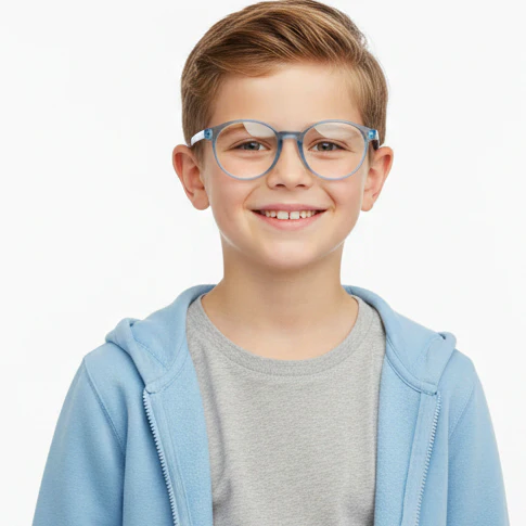 Crystal Blue Round Eyeglasses For 5-10 Yrs Kids