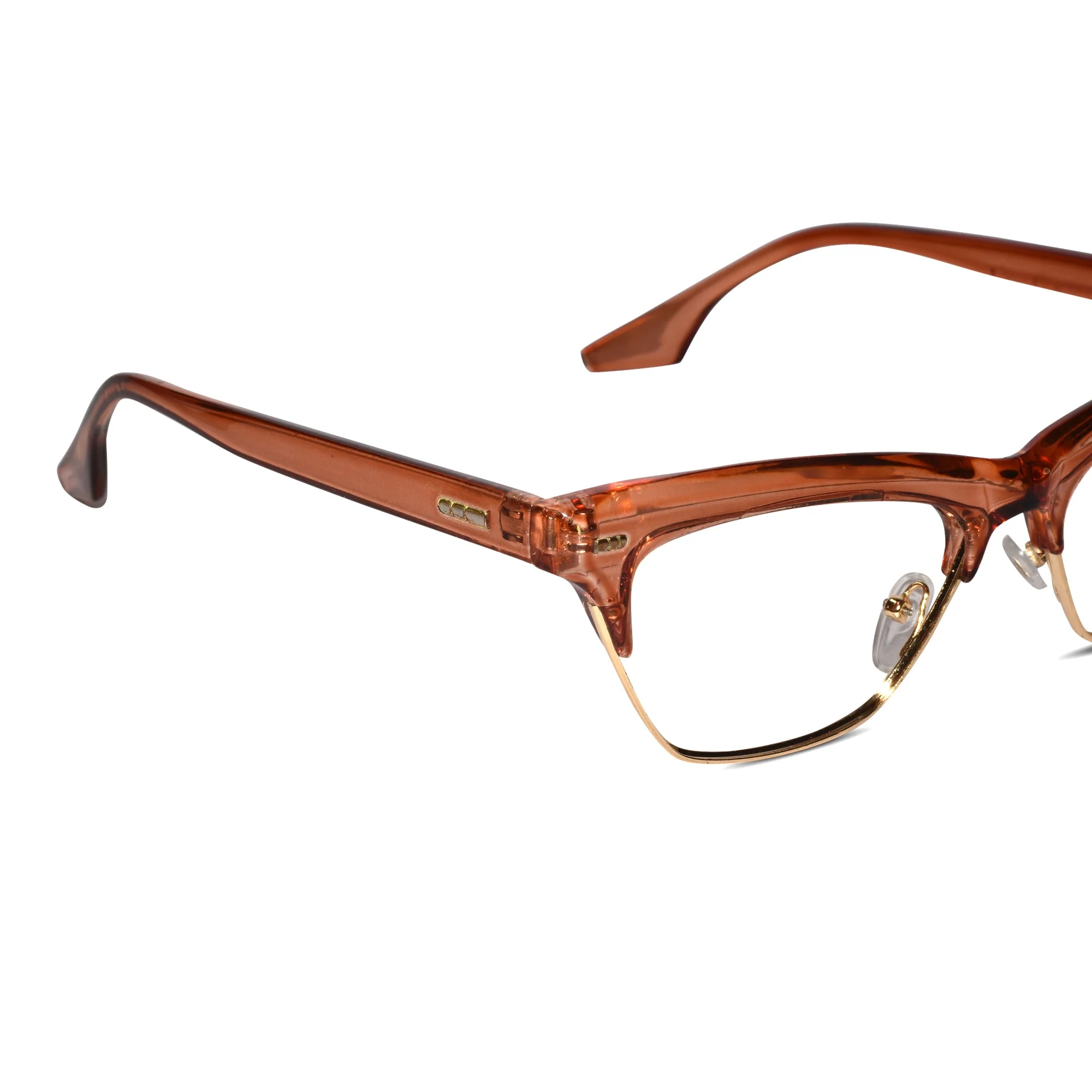 Crystal Brown with Golden Cat eye Eyeglasses - Image 3
