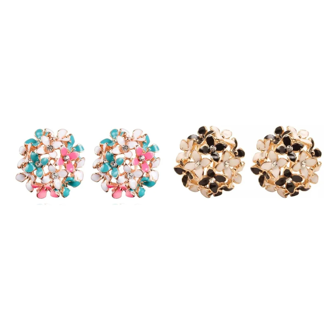 Crystal Flower Clover Stud Earrings For Women And Girl (Black & White And Multicolour)