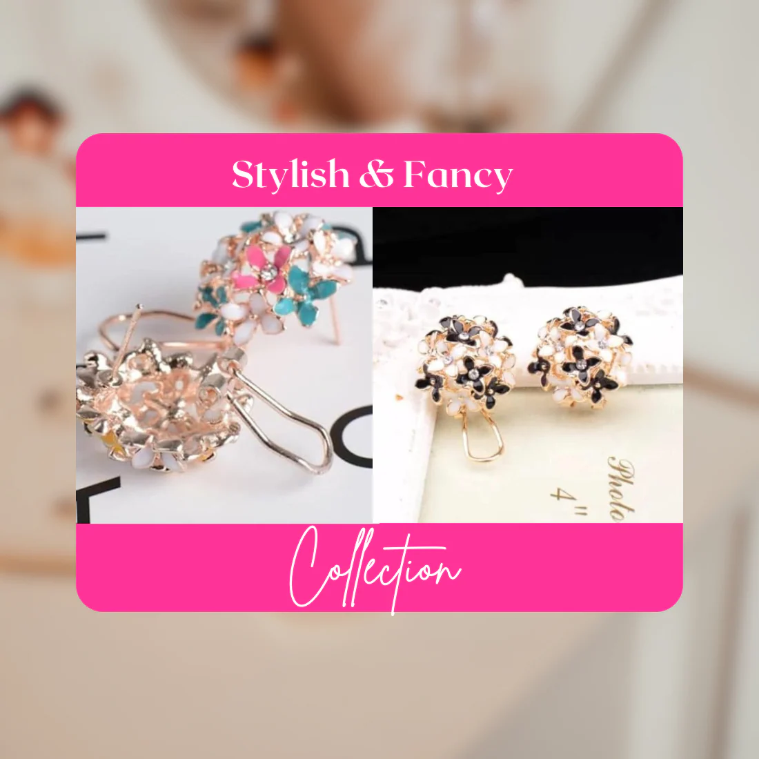 Crystal Flower Clover Stud Earrings For Women And Girl (Black & White And Multicolour) - Image 3
