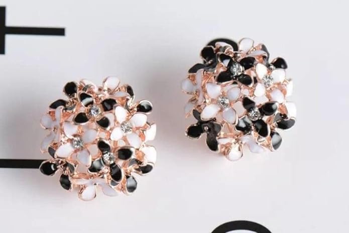Crystal Flower Clover Stud Earrings For Women And Girl (Black & White And Multicolour) - Image 5