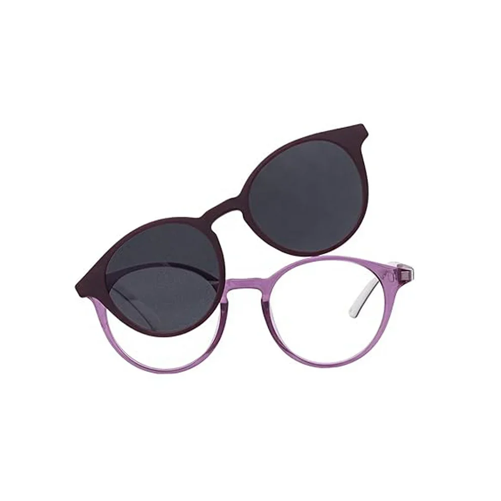 Crystal Pink Round Full Rim Clip On Eyeglasses For Kids - Image 5