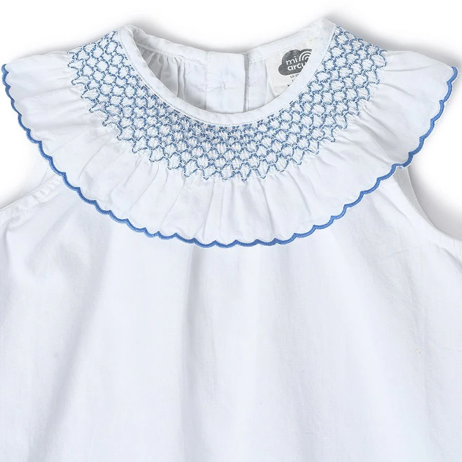 Cuddle Smock White Top For Baby Girl Woven Frock - Image 4