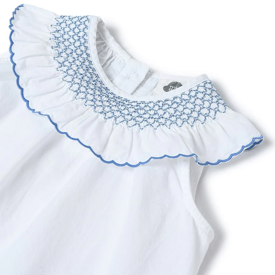 Cuddle Smock White Top For Baby Girl Woven Frock - Image 5