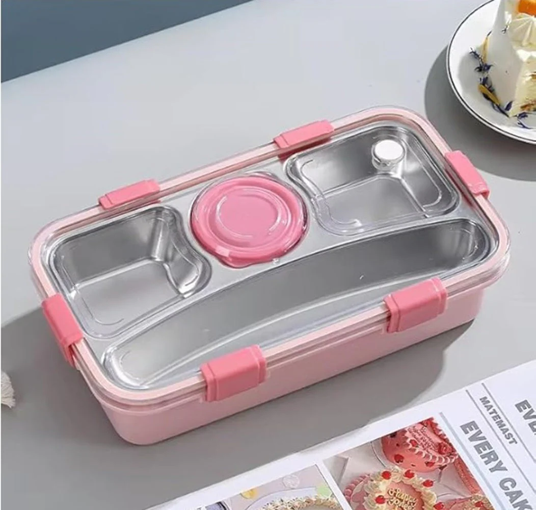 CuddleNest 3 Compartment Stainless Steel Lunch Box with Extra Sauce Bowl | Leakproof Bento Tiffin for Kids & Office | Durable, Cute, Easy-to-Carry Lunch Container - Image 3