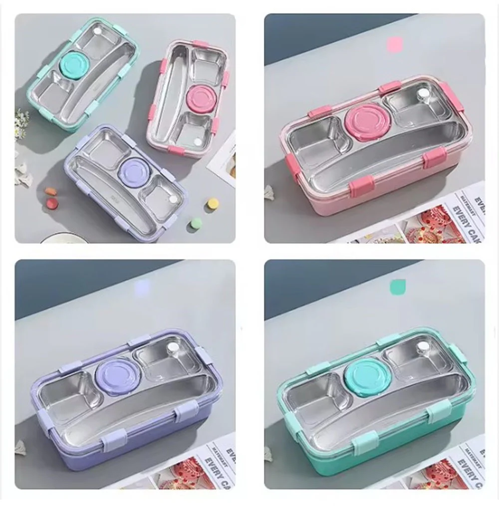 CuddleNest 3 Compartment Stainless Steel Lunch Box with Extra Sauce Bowl | Leakproof Bento Tiffin for Kids & Office | Durable, Cute, Easy-to-Carry Lunch Container - Image 5