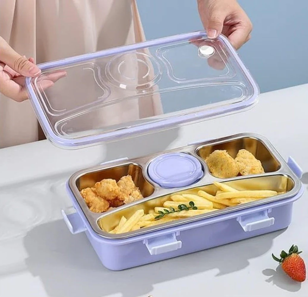 CuddleNest 3 Compartment Stainless Steel Lunch Box with Extra Sauce Bowl | Leakproof Bento Tiffin for Kids & Office | Durable, Cute, Easy-to-Carry Lunch Container - Image 9