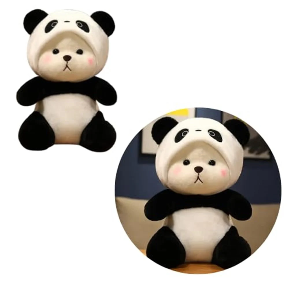 CuddleNest 40 cm Plush Bear in Panda Costume with Cap – Ultra-Soft Stuffed Animal Toy for Kids, Black & White Cuddly Friend for Gifting and Snuggles - Image 2