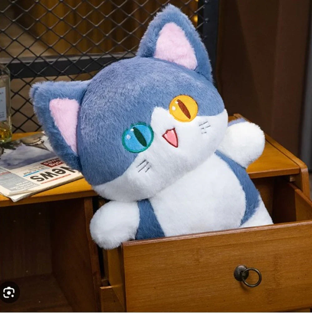 CuddleNest Adorable Cat Plush Toy with Unique Dual-Coloured Eyes – Fluffy Blue & White Soft Toy for Kids, Nursery Décor & Birthday Gifts | 30 Cm - Image 5