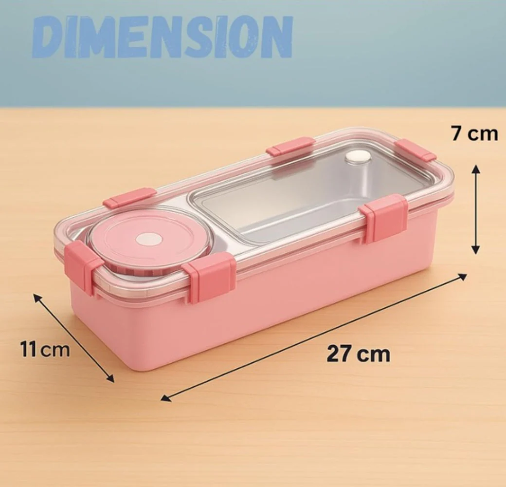 CuddleNest Bento-Style Stainless Steel Lunch Box | 600ml + 150ml Inner Round Container | Leak-Proof Lid, BPA-Free, Compact for Kids, Office & Travel - Image 13