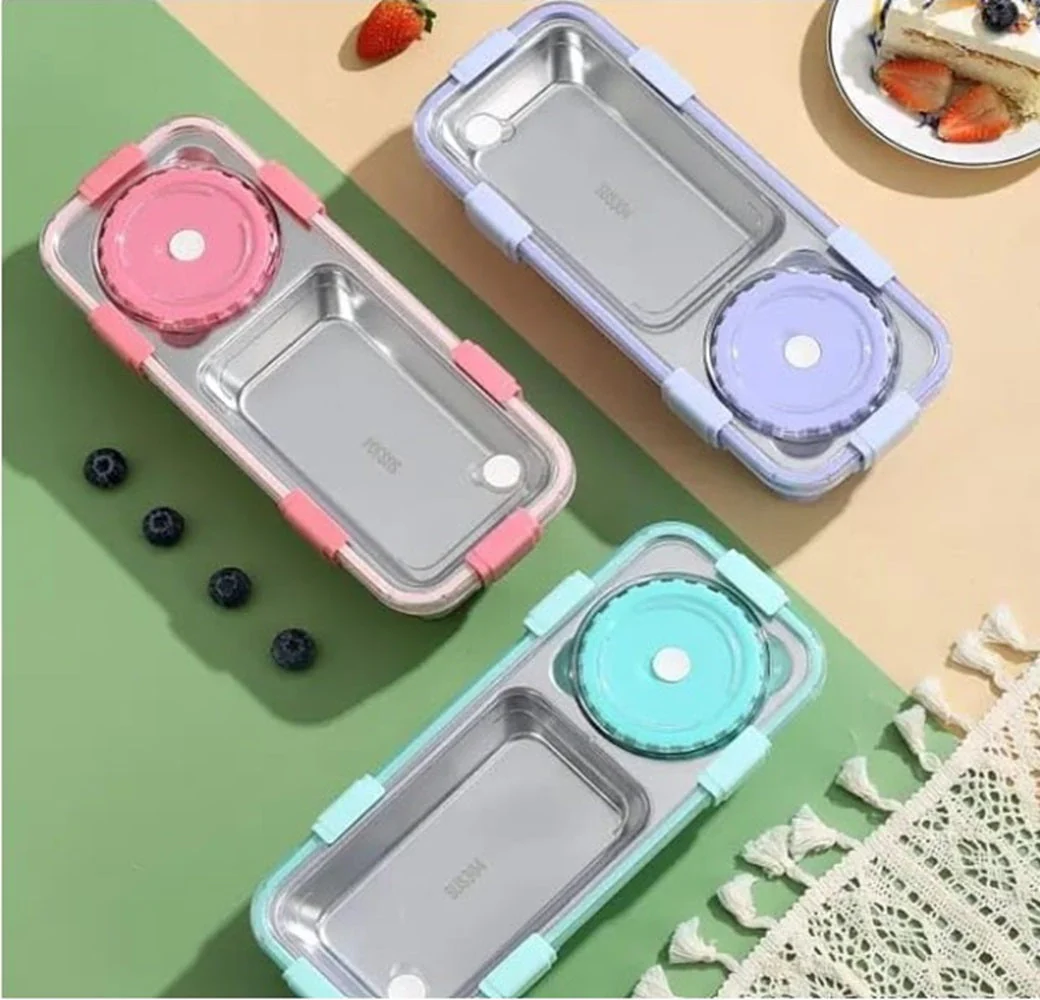 CuddleNest Bento-Style Stainless Steel Lunch Box | 600ml + 150ml Inner Round Container | Leak-Proof Lid, BPA-Free, Compact for Kids, Office & Travel - Image 4