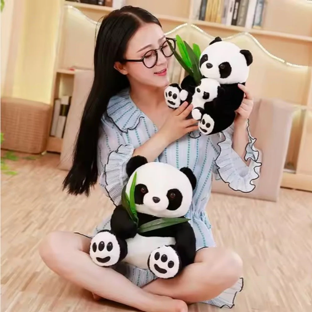 CuddleNest Cuddly Panda Mom and Baby Plush Toy Set – Soft Hugging Stuffed Animals with Bamboo Accent - Image 6