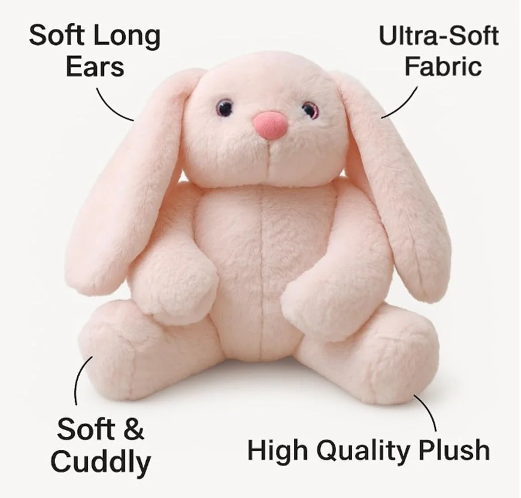 CuddleNest Floppy Ear Bunny Plush – Soft Toy for Kids, Girls, Boys, Babies | Perfect 1ft Peach Stuffed Toy for Birthdays, Baby Shower & Return Gifts - Image 2