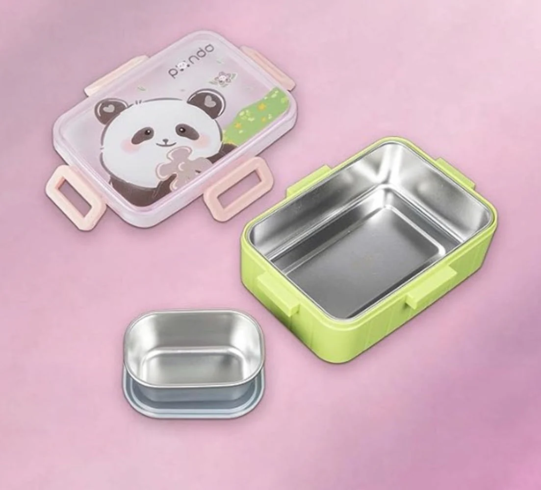 CuddleNest Kids Cartoon Lunch Box – 600ml + 100ml Stainless Steel Tiffin with Extra Bowl | Leakproof, BPA-Free & Cute Designs (Dino, Unicorn, Panda, Space) - Image 22