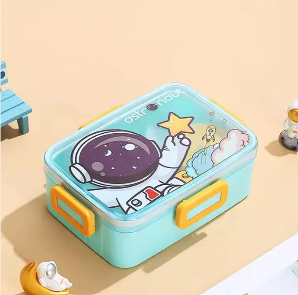 CuddleNest Kids Cartoon Lunch Box – 600ml + 100ml Stainless Steel Tiffin with Extra Bowl | Leakproof, BPA-Free & Cute Designs (Dino, Unicorn, Panda, Space) - Image 5
