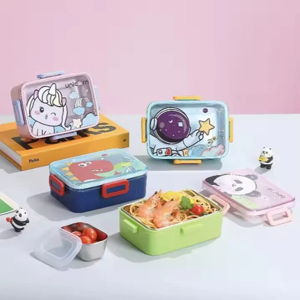 CuddleNest Kids Cartoon Lunch Box – 600ml + 100ml Stainless Steel Tiffin with Extra Bowl | Leakproof, BPA-Free & Cute Designs (Dino, Unicorn, Panda, Space) - Image 8