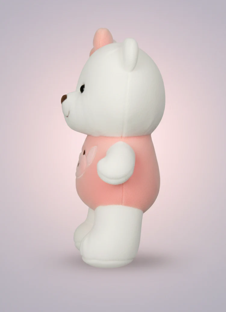 CuddleNest Plush Strawberry Lily Teddy Bear | White & Pink Soft Stuffed Toy with Ribbon for Kids & Girls | 35 CM - Image 2