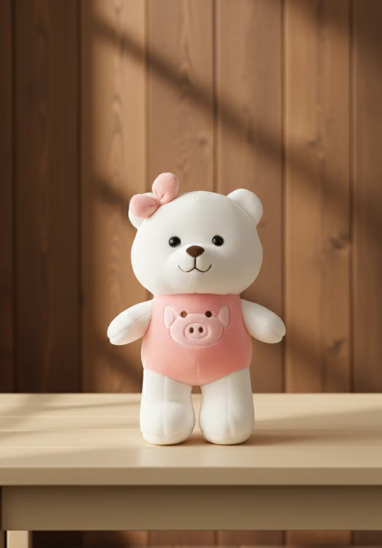 CuddleNest Plush Strawberry Lily Teddy Bear | White & Pink Soft Stuffed Toy with Ribbon for Kids & Girls | 35 CM - Image 3