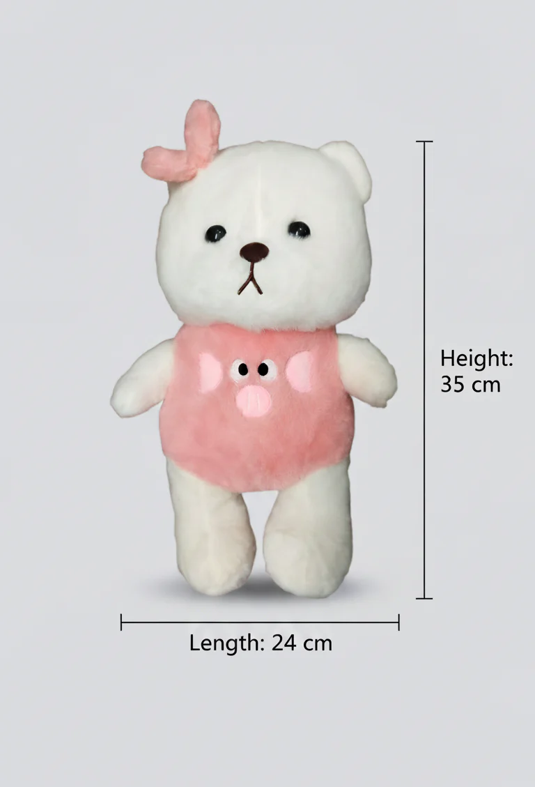 CuddleNest Plush Strawberry Lily Teddy Bear | White & Pink Soft Stuffed Toy with Ribbon for Kids & Girls | 35 CM - Image 4