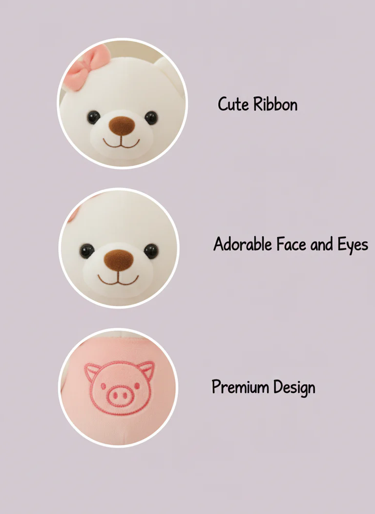 CuddleNest Plush Strawberry Lily Teddy Bear | White & Pink Soft Stuffed Toy with Ribbon for Kids & Girls | 35 CM - Image 5