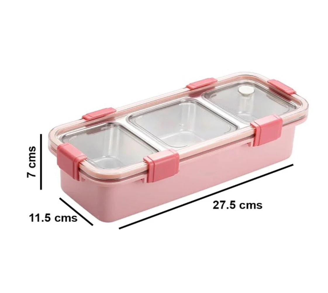CuddleNest Premium 3-Compartment Stainless Steel Snack Box | Leak-Proof & BPA-Free Solid Food Container | Dishwasher Safe | Perfect for Kids, School, Office & Travel (650ml) - Image 20