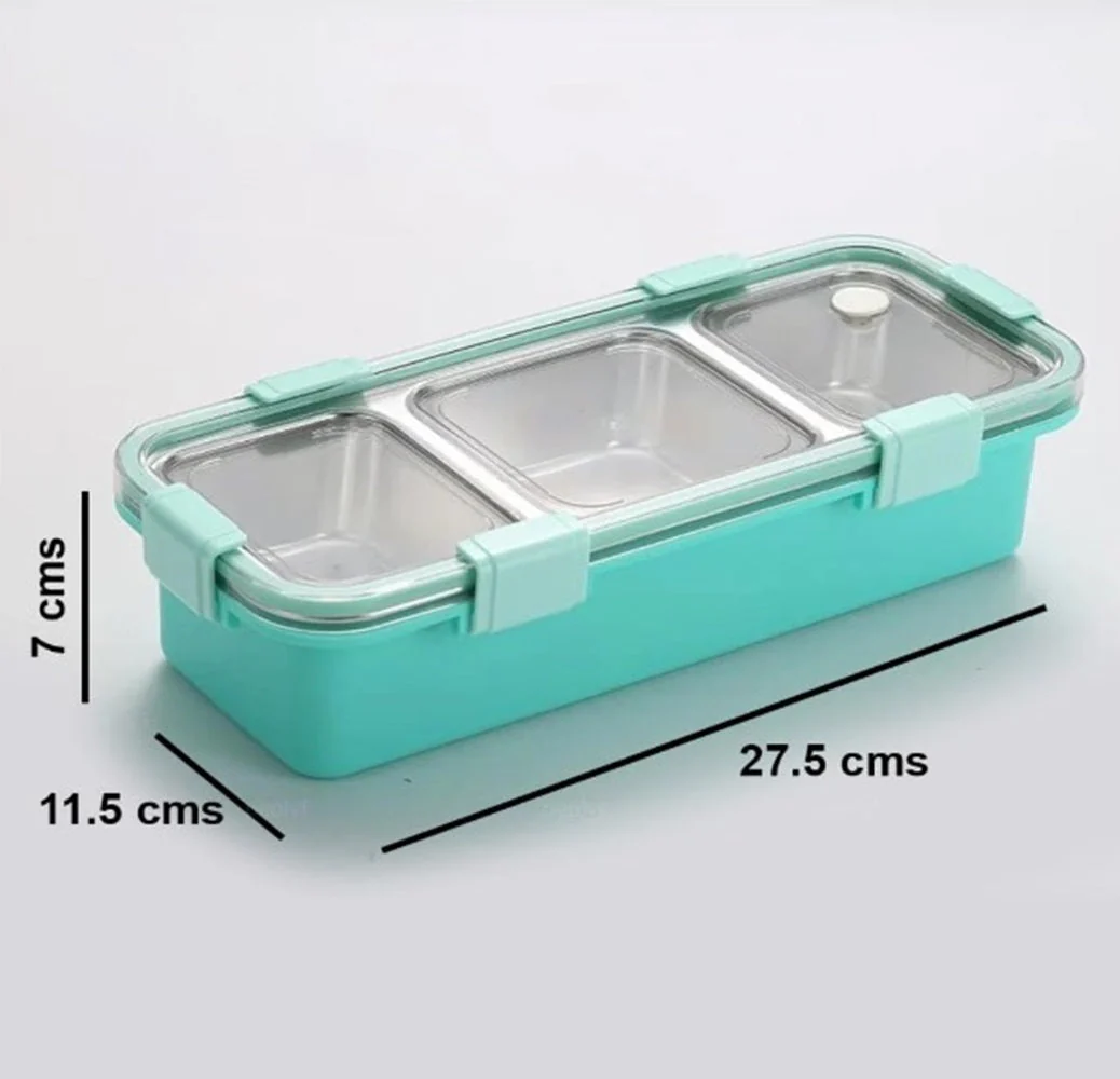 CuddleNest Premium 3-Compartment Stainless Steel Snack Box | Leak-Proof & BPA-Free Solid Food Container | Dishwasher Safe | Perfect for Kids, School, Office & Travel (650ml) - Image 21