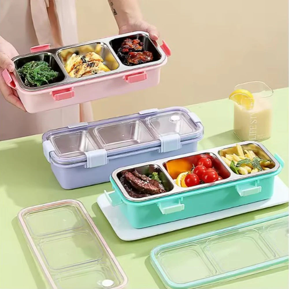 CuddleNest Premium 3-Compartment Stainless Steel Snack Box | Leak-Proof & BPA-Free Solid Food Container | Dishwasher Safe | Perfect for Kids, School, Office & Travel (650ml) - Image 6