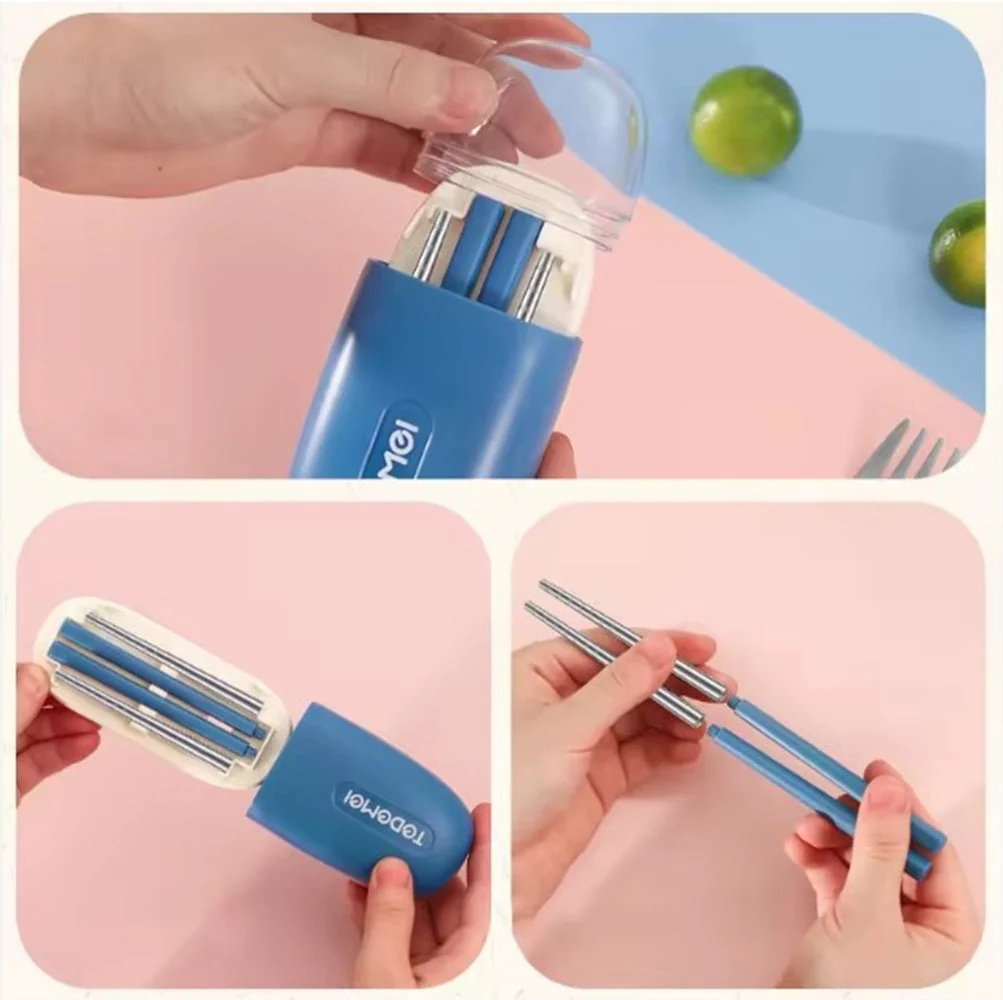 CuddleNest Reusable Stainless Steel Utensil Set | Fork Spoon Chopsticks with Compact Storage Case | Lightweight for Kids | School | Office | Travel-Friendly Cutlery - Image 14
