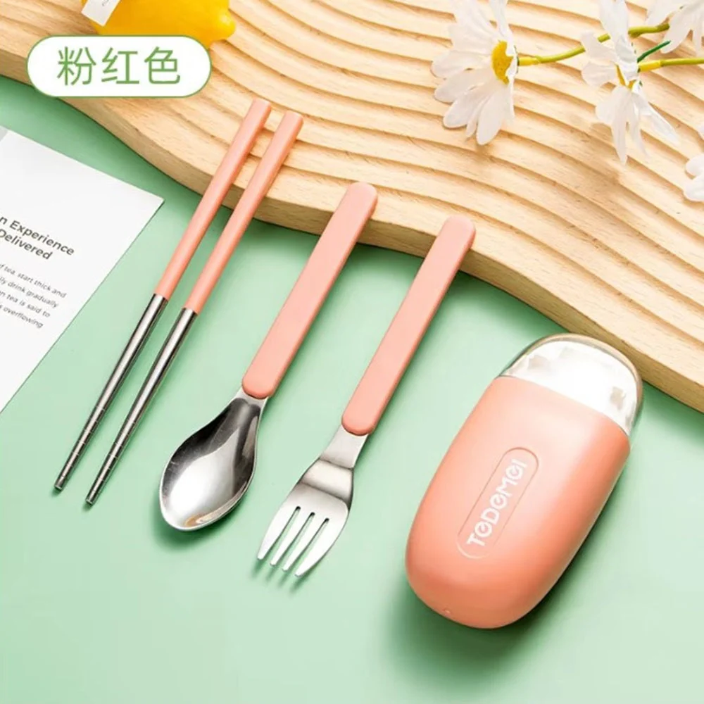 CuddleNest Reusable Stainless Steel Utensil Set | Fork Spoon Chopsticks with Compact Storage Case | Lightweight for Kids | School | Office | Travel-Friendly Cutlery - Image 2