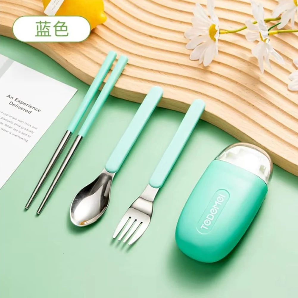 CuddleNest Reusable Stainless Steel Utensil Set | Fork Spoon Chopsticks with Compact Storage Case | Lightweight for Kids | School | Office | Travel-Friendly Cutlery - Image 3