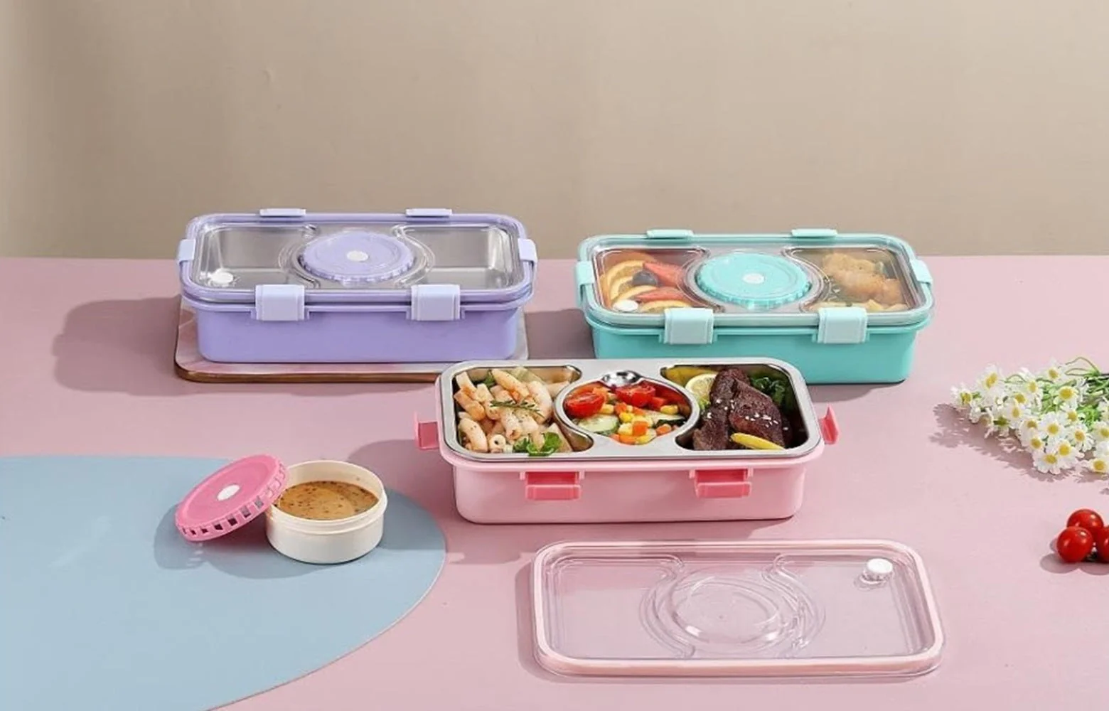 CuddleNest Stainless Steel Lunch Box with 3 Compartments (650ml + 150ml), Spoon & Chopsticks | Leakproof Thermal Tiffin for Kids & Office - Image 18