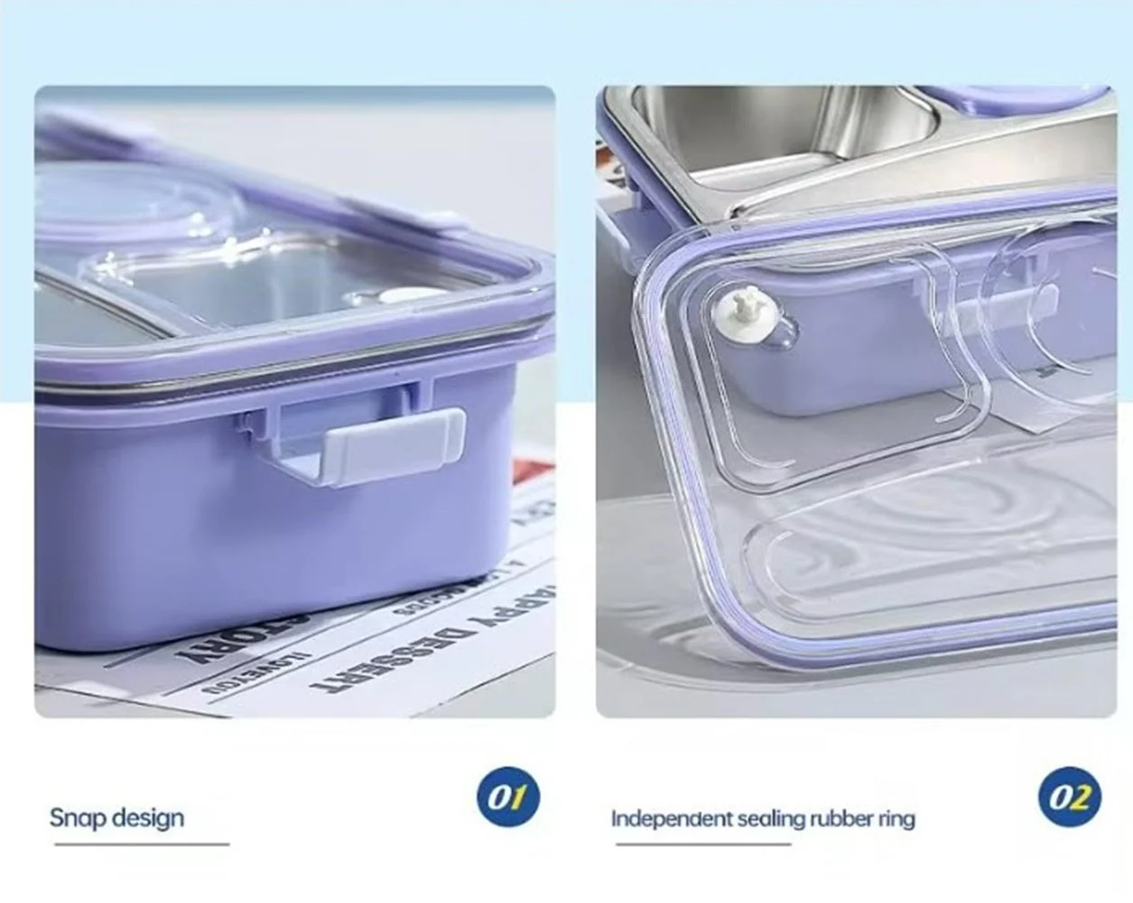 CuddleNest Stainless Steel Lunch Box with 3 Compartments (650ml + 150ml), Spoon & Chopsticks | Leakproof Thermal Tiffin for Kids & Office - Image 8