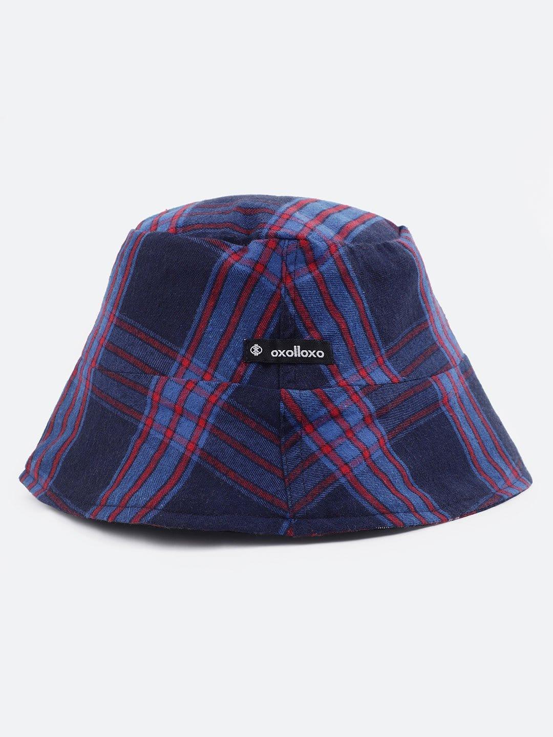 Current Blue Check Print Reversible Women Cotton Bucket Hat - Image 4
