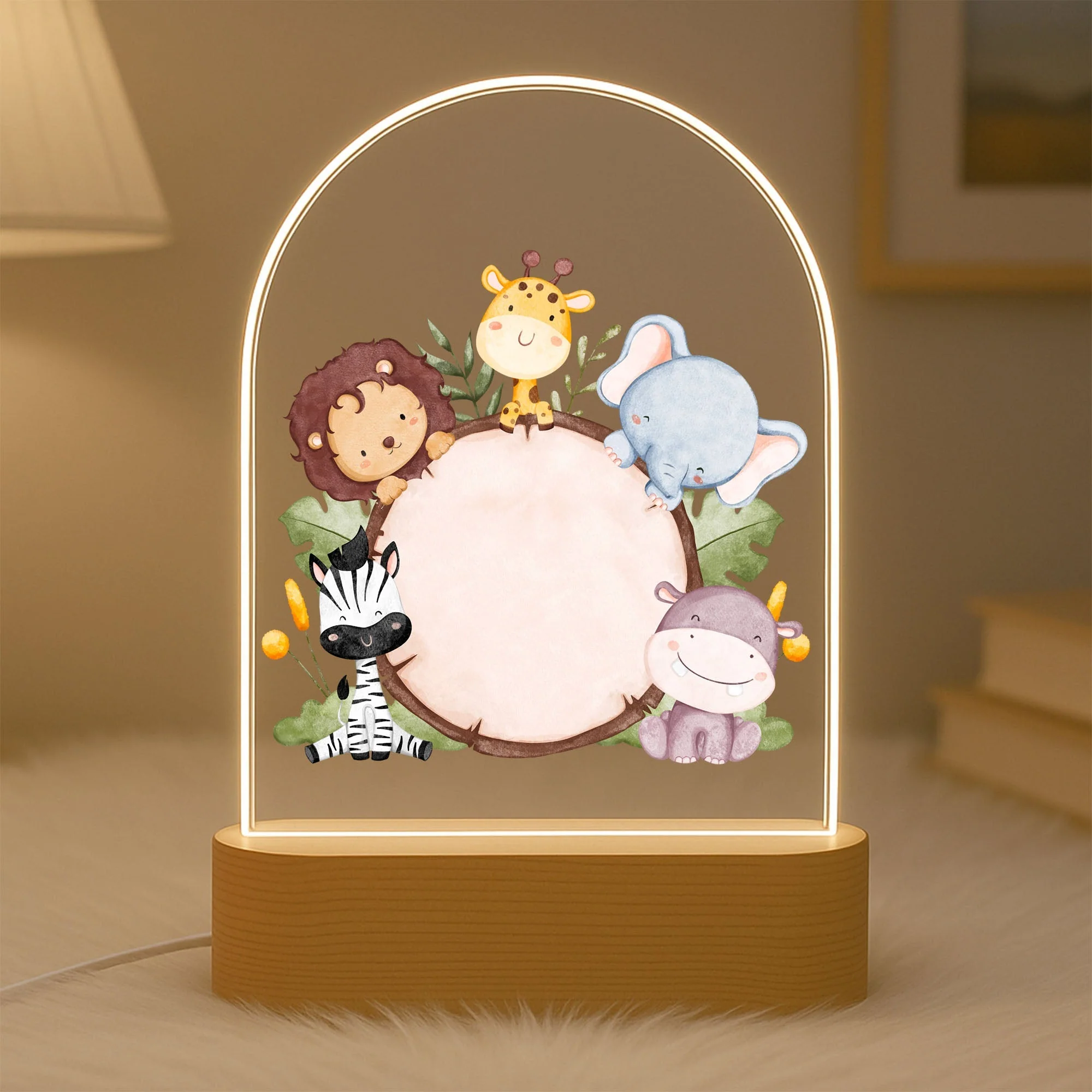 Custom LED Animal Night Light – Safari Theme Baby Lamp with Name | Newborn Gift, Toddler Room Decor