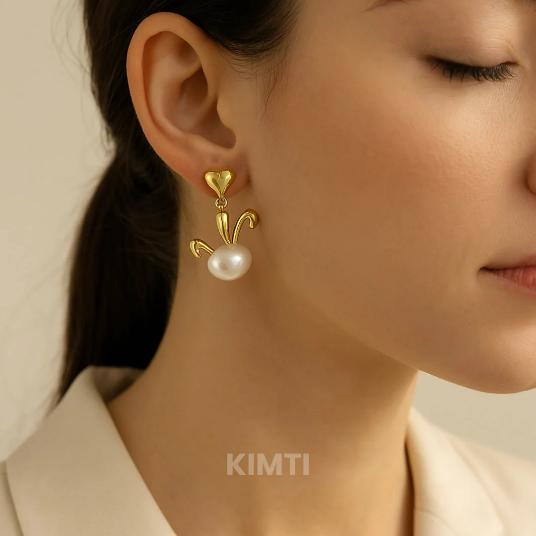 Cute Bunny White Drop Earring - Image 2