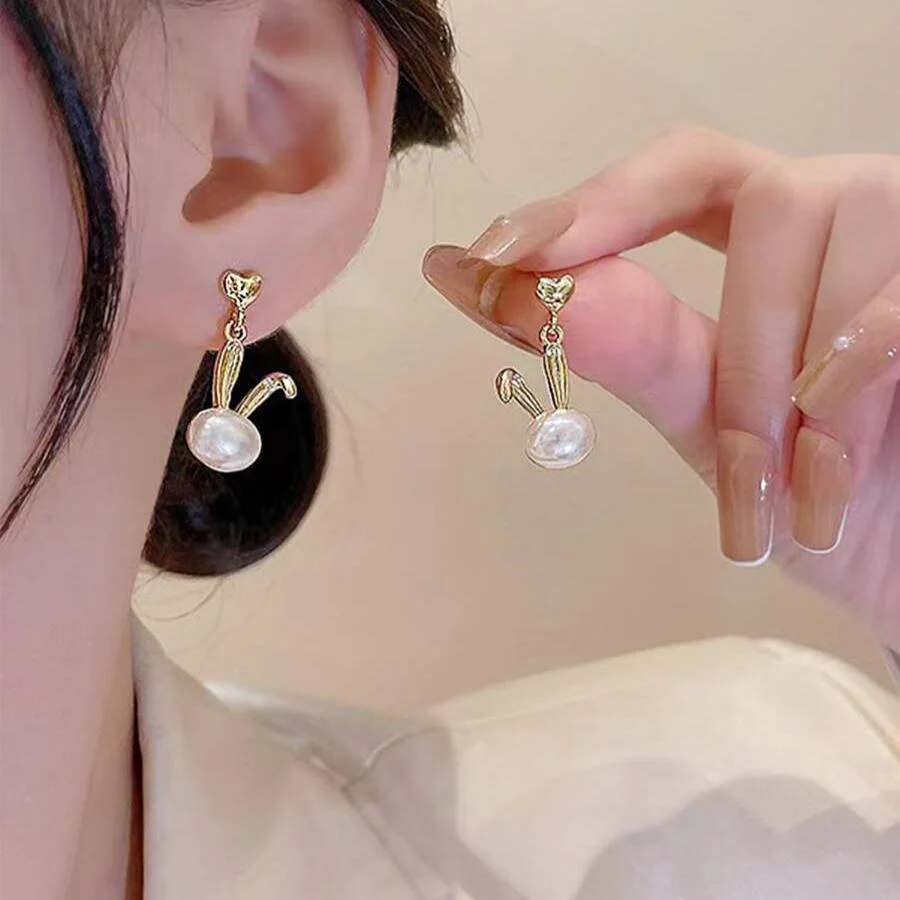 Cute Bunny White Drop Earring - Image 3