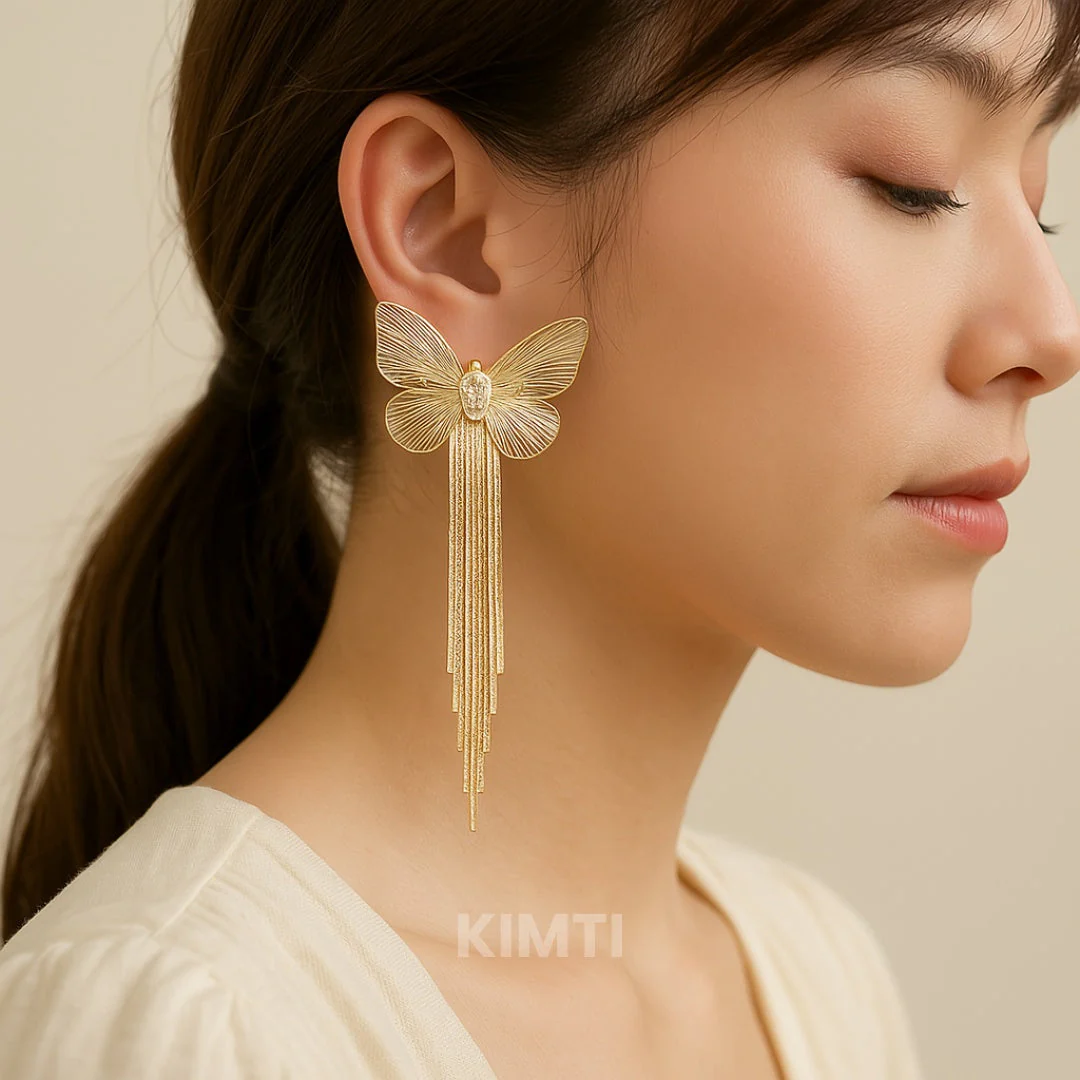 Cute Butterfly Golden Dangler Earring - Image 3