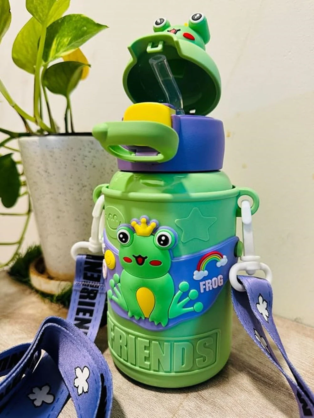 Cute Frog Friends Kids Water Bottle – 450ml, Vacuum Insulated, Leak-Proof, Steel Inside with Straw & Sipper – Ideal for School, Playdates & Gifting - Image 5