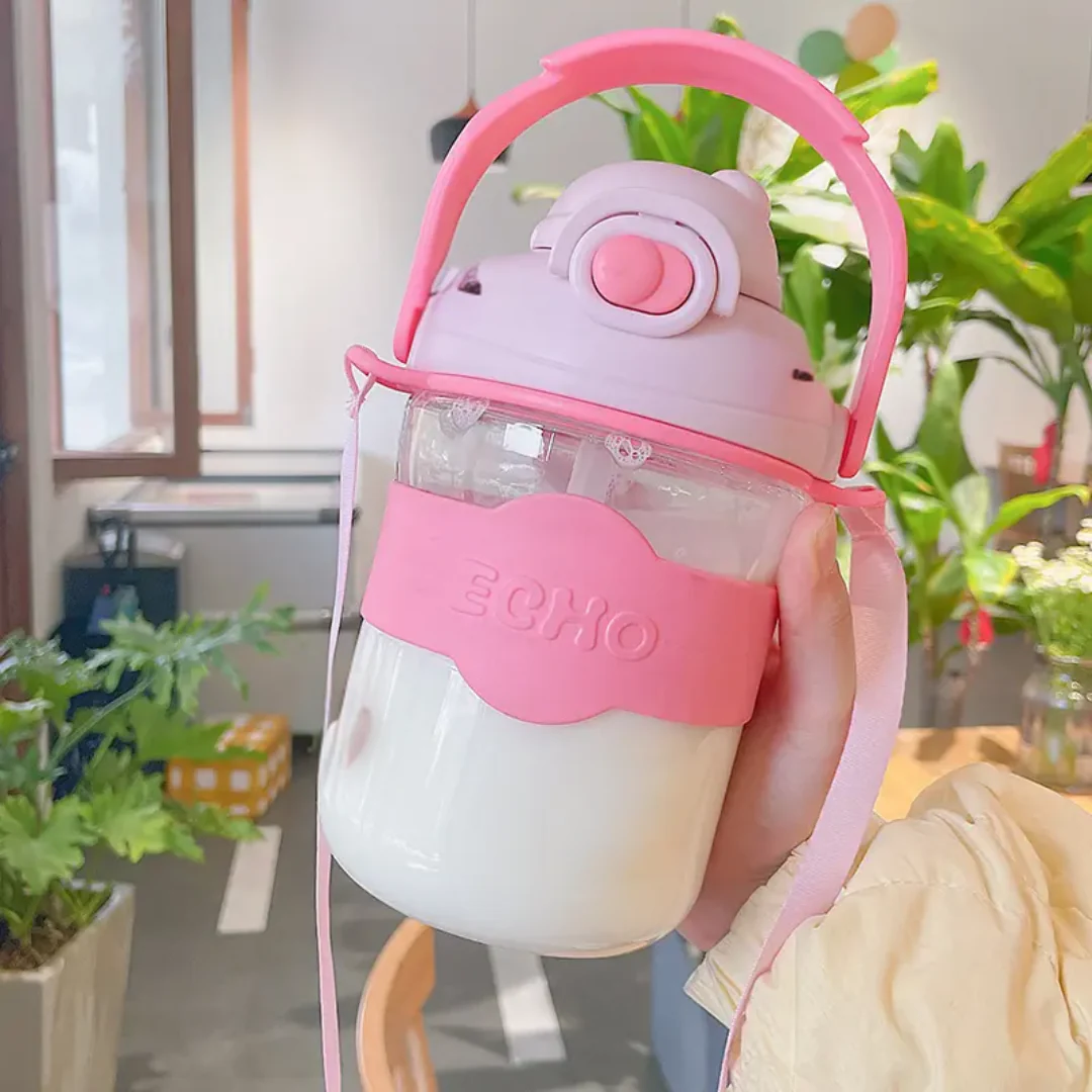 Cute Sipper Plastic Water Bottle with Strap - Image 3