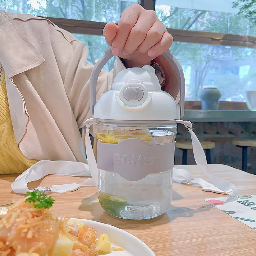 Cute Sipper Plastic Water Bottle with Strap - Image 4